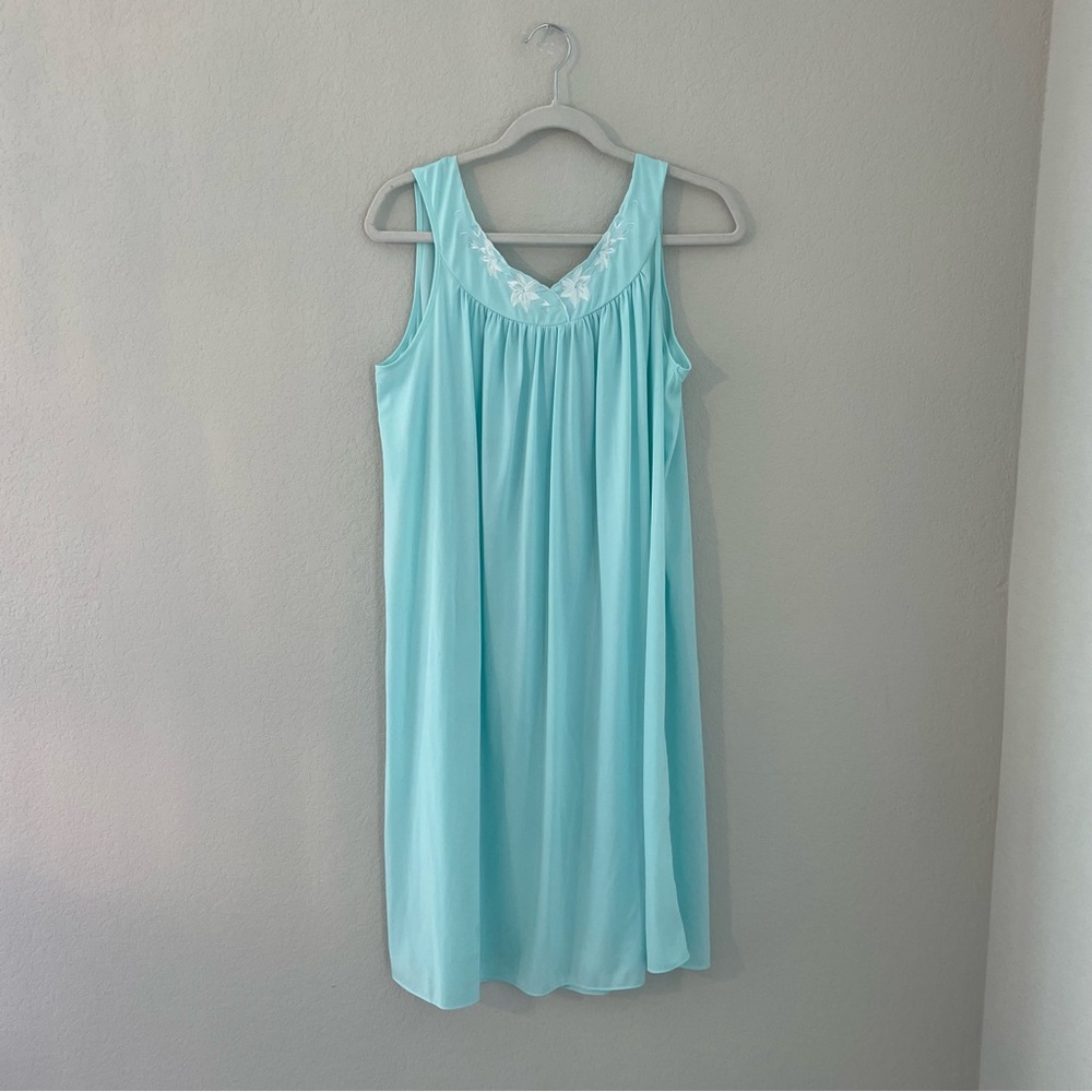 Miss Elaine Blue Satin Chemise Nightgown Pajama Small